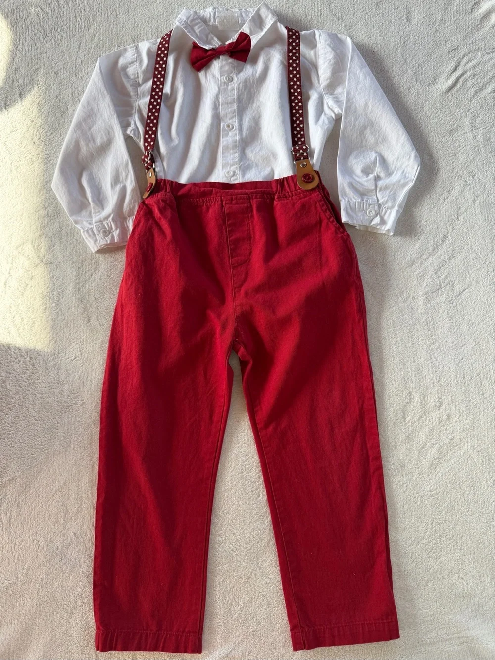 SHEIN Red Bow Tie and Heart-Pattern Suspenders Set for Kids Size 6Y